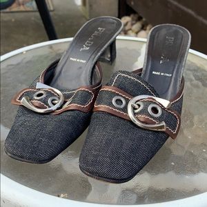 Prada Jean and leather Mules - 11